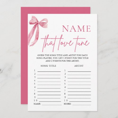 Pink Bow Name That Love Tune Bridal Shower Game Invitation