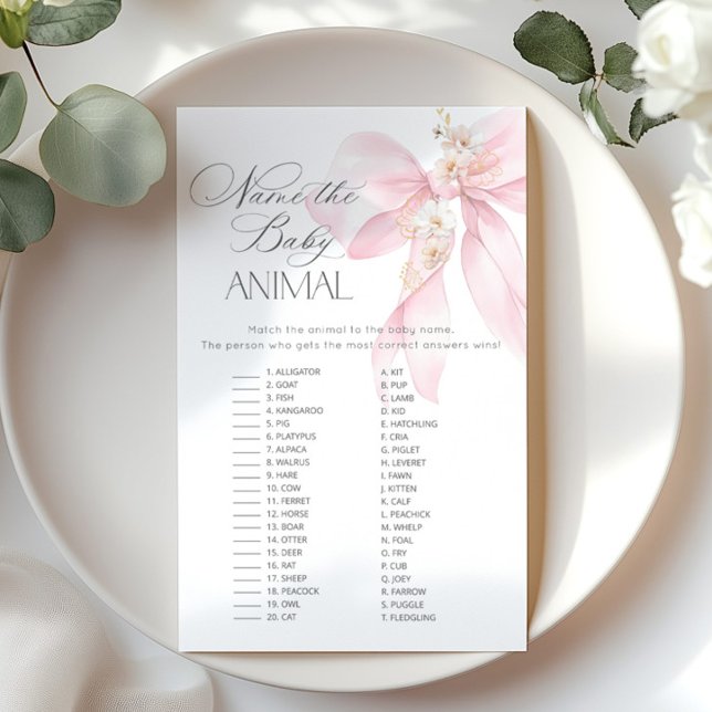 Pink Bow Name the baby animal baby shower game (Creator Uploaded)