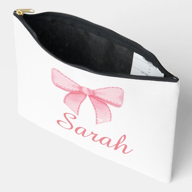 Pink Bow Name Tote  Bachelorette Bridesmaid gift Accessory Pouch (Open)
