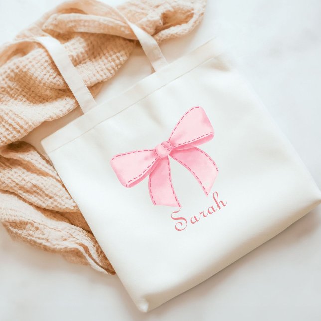 Pink Bow Name Tote  Bachelorette Bridesmaid gift Bag (Creator Uploaded)