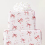 Pink Bow Name Wrapping Paper<br><div class="desc">Make your gift-giving even more special with this Personalized Pink Bow Wrapping Paper featuring a delicate pattern of soft pink bows and the option to add a custom name! The elegant pink bows, beautifully arranged on a white background, are perfect for weddings, bridal showers, baby showers, birthdays, and other special...</div>