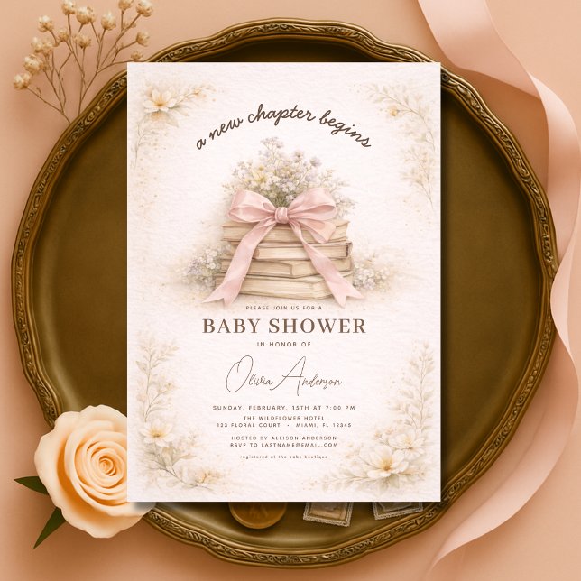 Pink Bow New Chapter Begins Baby Shower Invitation (Creator Uploaded)
