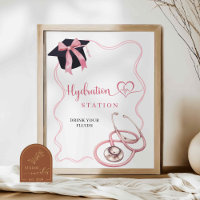 Pink Bow Nurse Graduation Hydration Station Sign