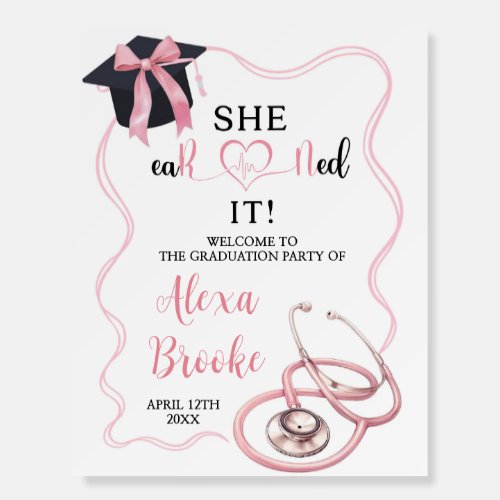 Pink Bow Nurse Graduation Welcome Sign, Coquette