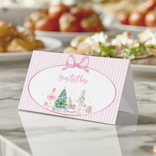 Pink Bow Nutcracker Christmas Birthday Food Tent Place Card