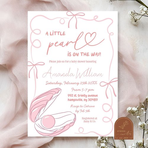 Pink Bow Ocean Little Pearl Girl Baby Shower