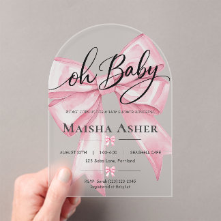 Pink Bow Oh Baby Coquette Baby Shower Acrylic Invitations