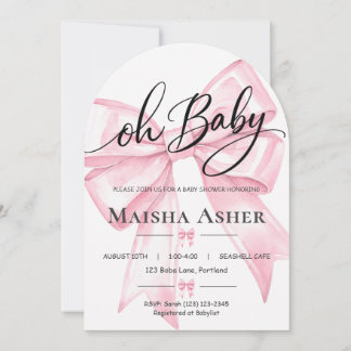 Pink Bow Oh Baby Coquette Baby Shower Invitation
