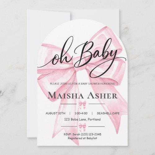 Pink Bow Oh Baby Coquette Baby Shower Invitation