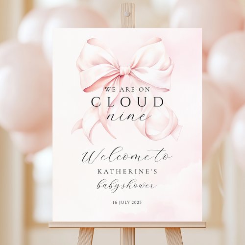 Pink Bow On Cloud Nine Baby Shower Welcome