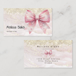 pink bow on faux gold sparkle business card