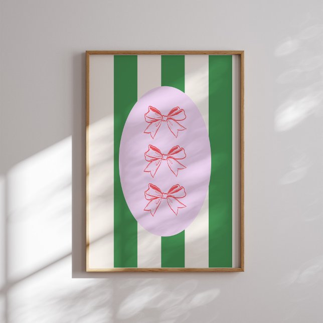 Pink Bow on Green Stripe Pattern Wall Art Print (Creator Uploaded)