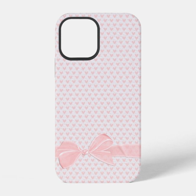 pink bow on heart pattern iphone case (Back)