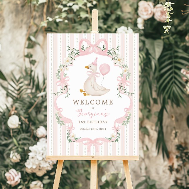 Pink Bow One Silly Goose 1st Birthday Welcome Foam Board (Creator Uploaded)