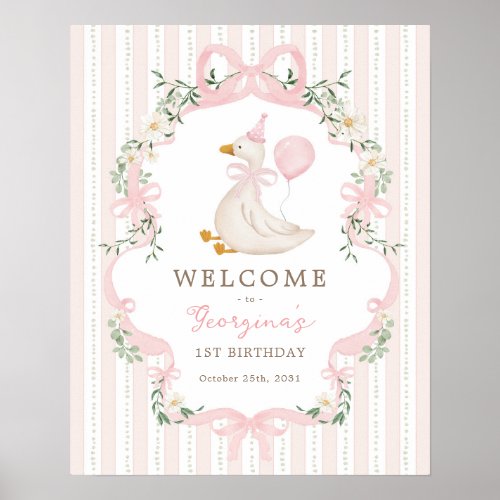 Pink Bow One Silly Goose 1st Birthday Welcome