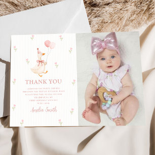 Pink Bow One Silly Goose Photo Thank You Card