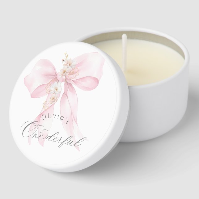 Pink Bow Onederful girl 1st Birthday Mini Candle Favors (Corner)