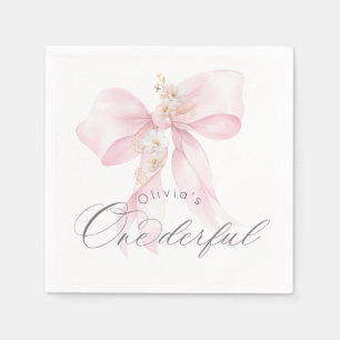 Pink Bow Onederful girl 1st Birthday Napkins