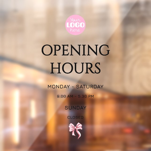 Pink Bow Opening Hours Small Business Logo Window Cling (Sheet 2)