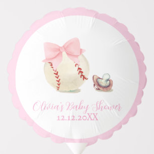 Pink Bow Pacifier Baseball Sport Girl Baby Shower Balloon