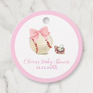 Pink Bow Pacifier Baseball Sport Girl Baby Shower Favor Tags
