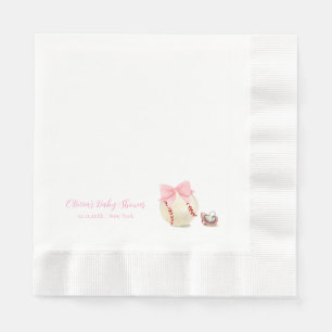 Pink Bow Pacifier Baseball Sport Girl Baby Shower Napkins