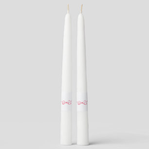 Pink Bow Pair of Taper Candles
