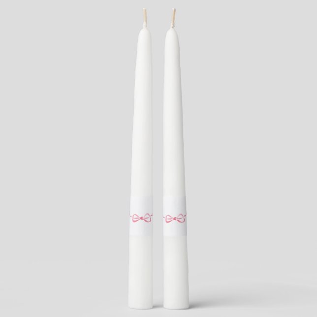 Pink Bow Pair of Taper Candles (Front)
