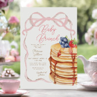 Pink Bow Pancakes Baby Shower Brunch Invitation