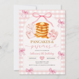 Pink Bow Pancakes Pajamas Girls Birthday Party Invitation