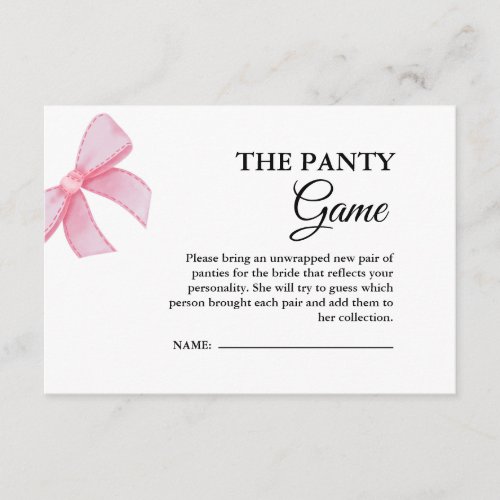 Pink Bow Panty  Bridal Shower Game Enclosure Card