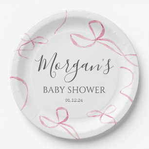 Pink bow Paper Plates, bow theme decorations Paper Plates