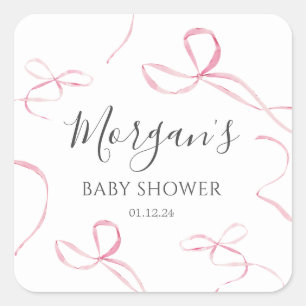 Pink bow Paper Plates, bow theme decorations Square Sticker