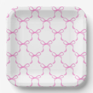Pink Bow Paper Plates, Coquette Party Supplies Plates