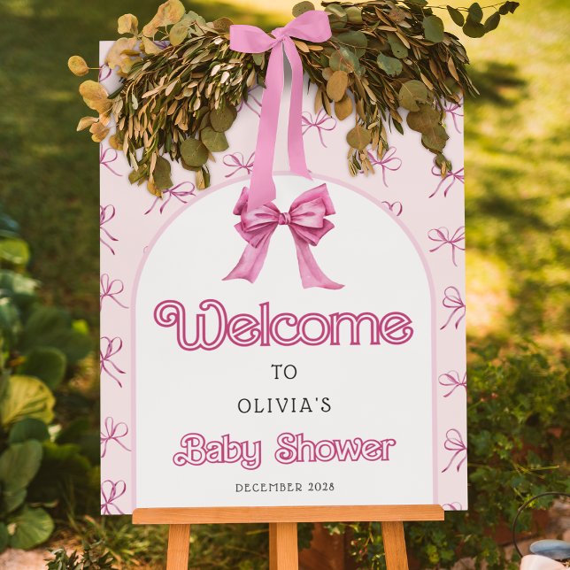 Pink Bow Party Baby Shower Welcome Foam Board (Creator Uploaded)