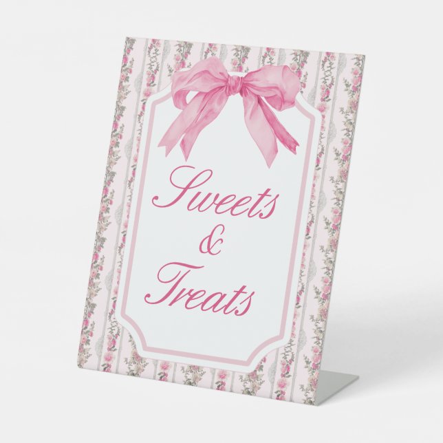 Pink Bow Party Sweets and Treats Sign (Front)