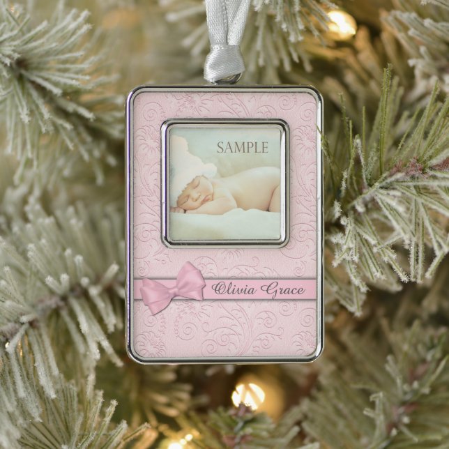Pink Bow Pastel Baby First Christmas Ornament (Tree)