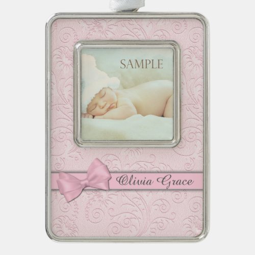 Pink Bow Pastel Baby First Christmas Ornament