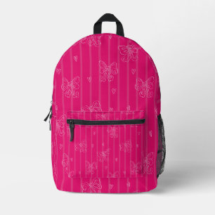 Pink Bow Pattern – Cute Girly Ribbon & Heart Desig Printed Backpack