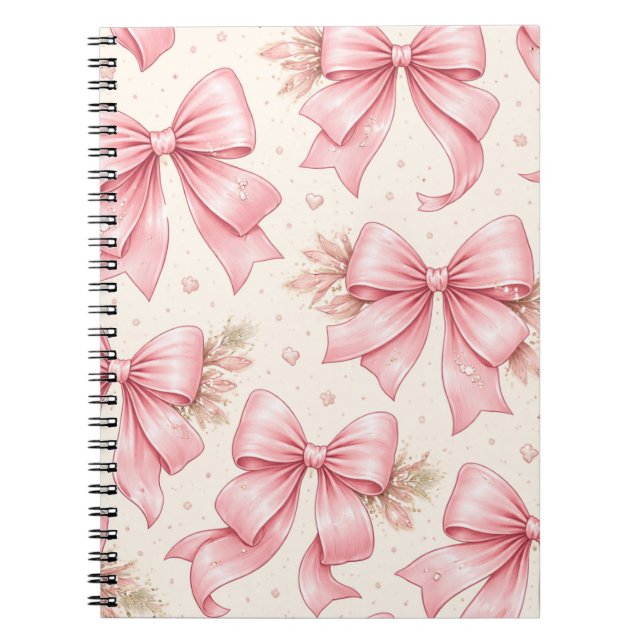 Pink Bow Pattern Design – Cute Coquette Aesthetic  Notebook (Front)