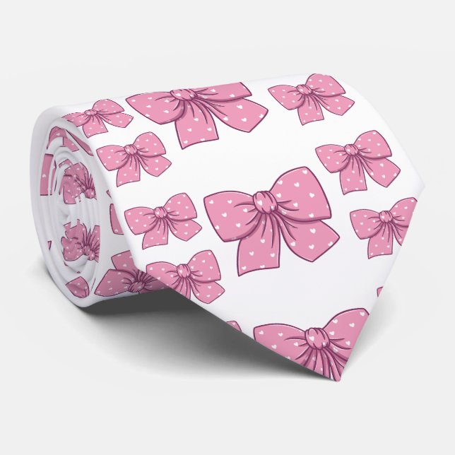 pink bow pattern neck tie (Rolled)