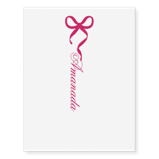 pink bow pattern personalized name temporary tattoos