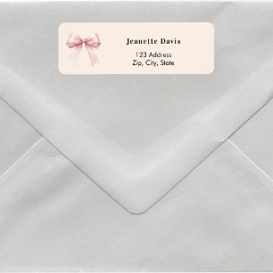 Pink bow peach cream return address label
