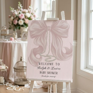 Pink Bow Pearl Baby Shower Welcome Sign