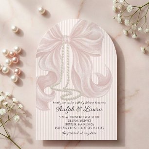 Pink Bow Pearl Girl Baby Shower Invitation