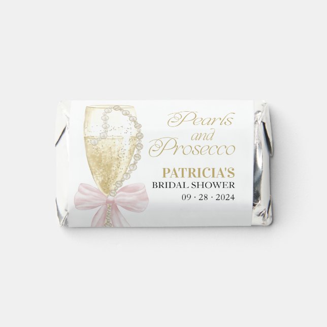 Pink Bow Pearls And Prosecco Bridal Shower Hershey's Miniatures (Front)