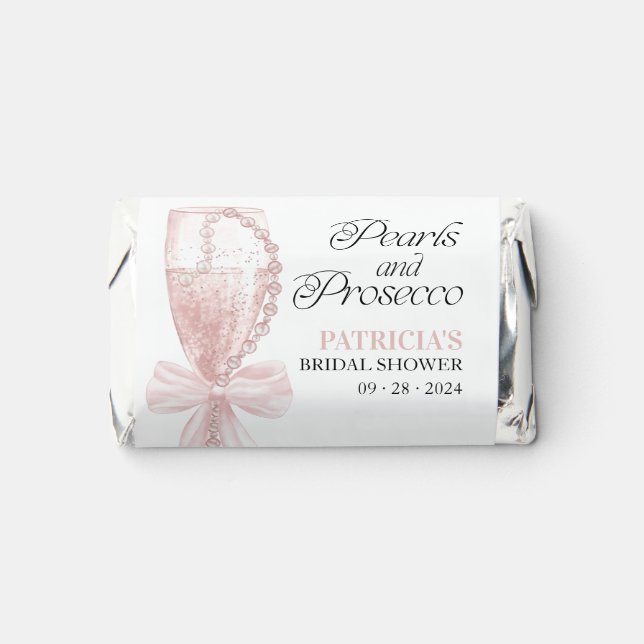 Pink Bow Pearls And Prosecco Bridal Shower Hershey's Miniatures (Front)