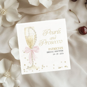 Pink Bow Pearls And Prosecco Bridal Shower Napkins