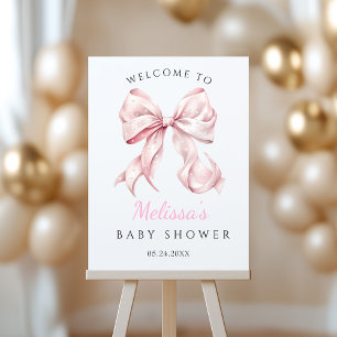 Pink Bow Pearls Baby Shower Girl Welcome sign