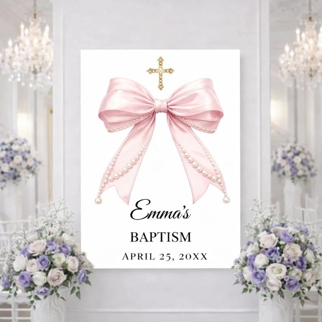 Pink bow pearls Baptism welcome Poster (Creator Uploaded)